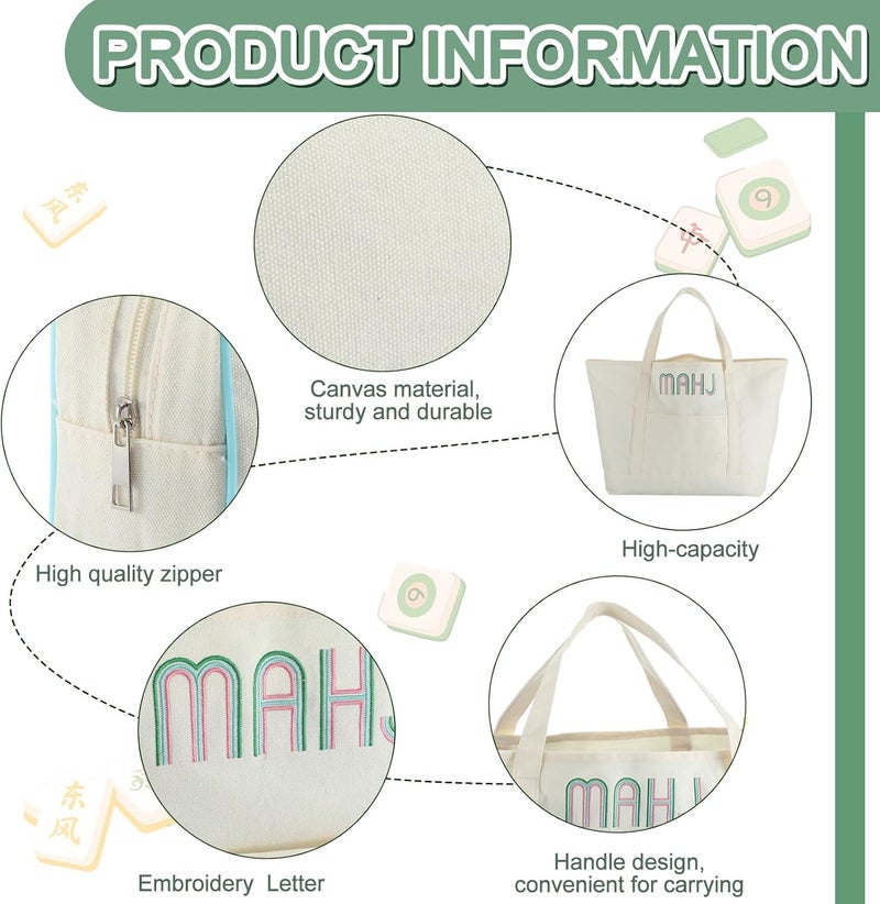 SilTriangle 2 Pcs Embroidered Mahjong Canvas Tote (large & Extra Large) Empty Tiles Tote Embroidered Tile Bag for Mahjong Lover Accessories Overnight - Image 3